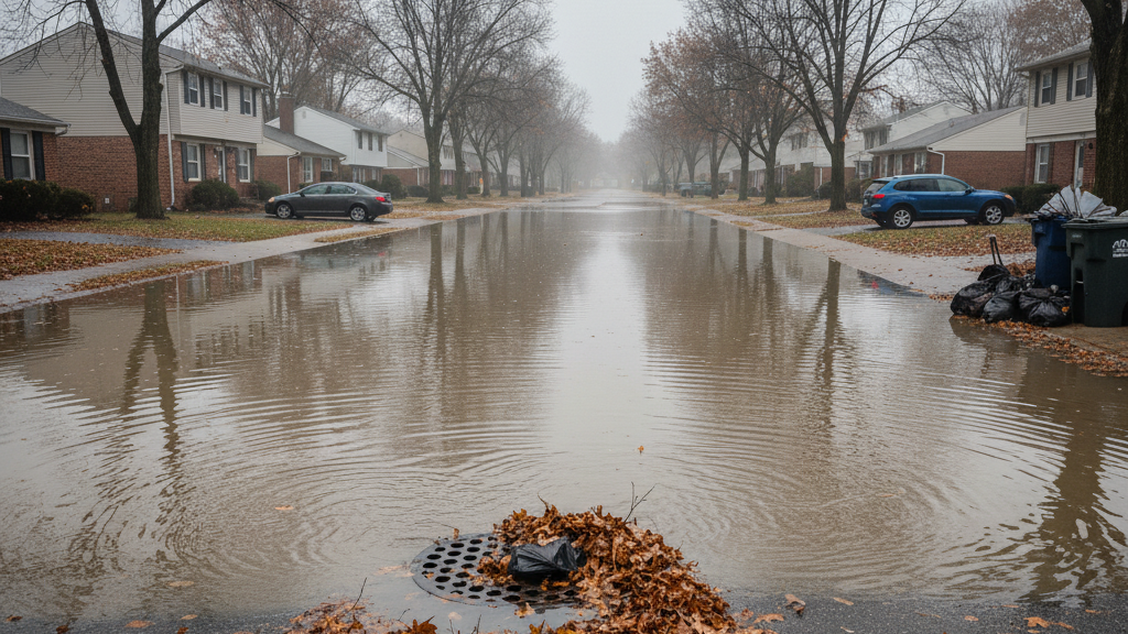 Flooded Street Due to Blocked Drain