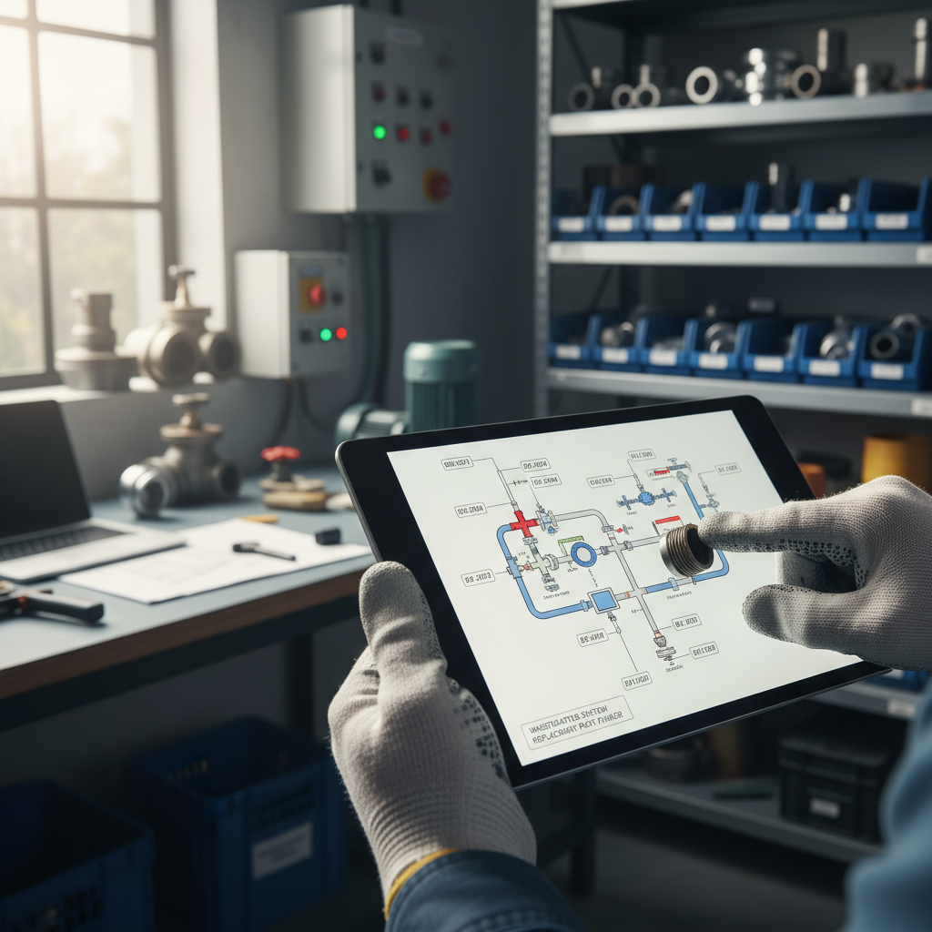 Wastewater system repair: Finding replacement parts. Pump, valve, pipe ID.